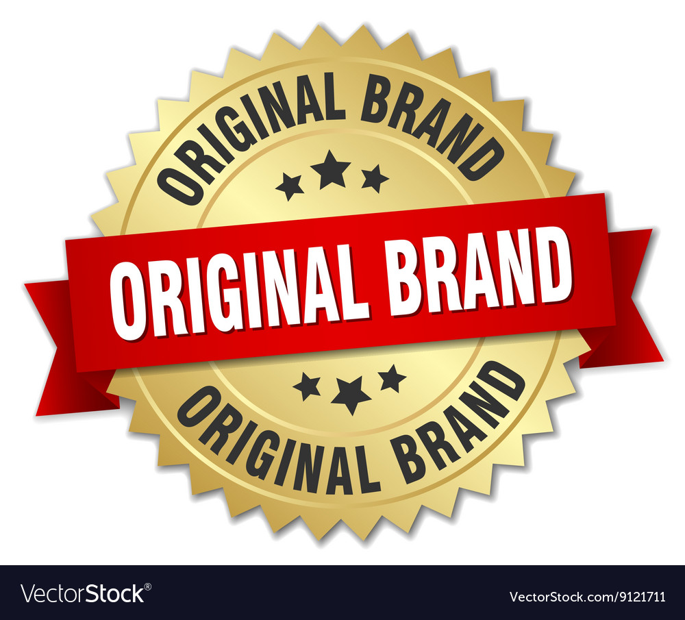original brand 3d gold badge with red ribbon vector 9121711